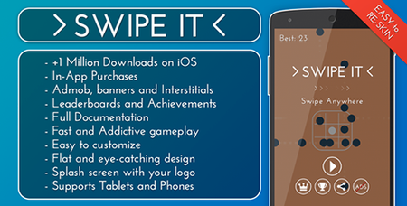 CodeCanyon - Swipe It v1.0 - Admob + IAP + Leaderboards - 11784109