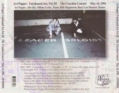 Art Pepper - Unreleased Art, Vol. 3 - The Croydon Concert May 14, 1981 (2008) {2CD Set, Widow's Taste ‎APM08001}