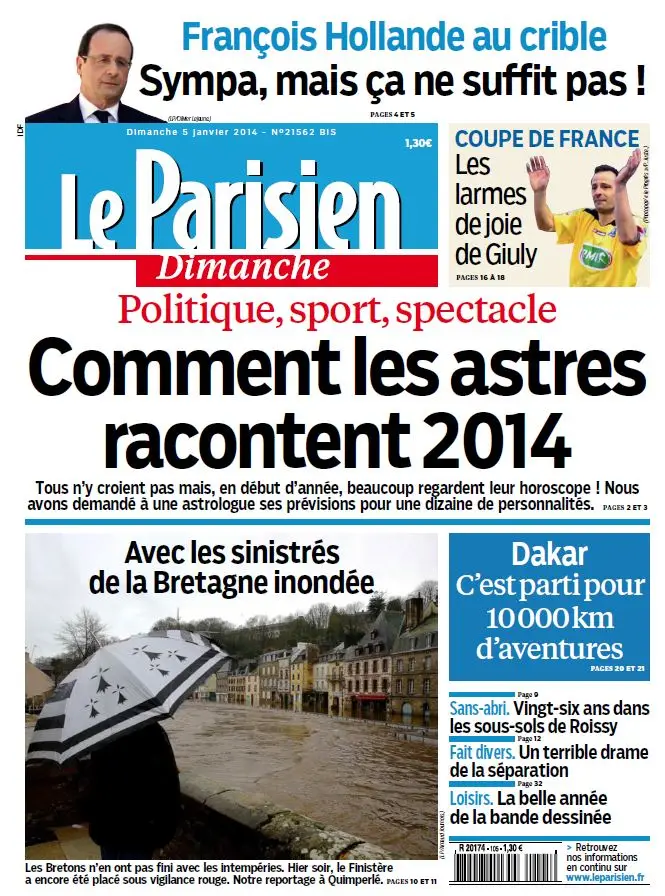 Le Parisien du Dimanche 5 Janvier 2014