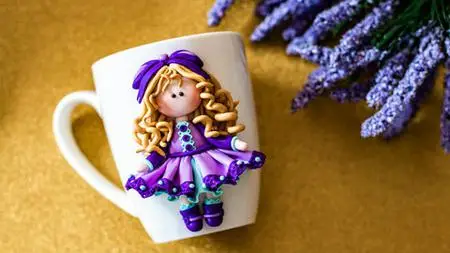 Sculpting Polymer Clay Doll On Mug