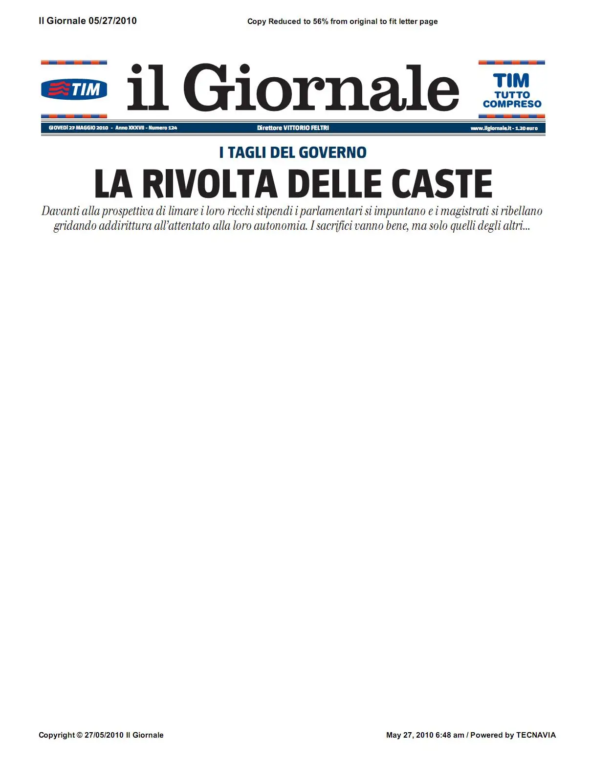 IL GIORNALE DEL 27 MAGGIO 2010