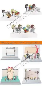 Kids drawing a gift card in notebook - advertising template vecrot