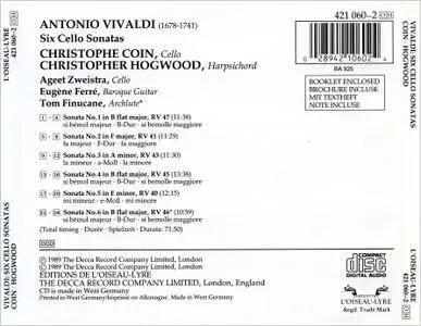 Christophe Coin, Christopher Hogwood - Antonio Vivaldi: 6 Cello Sonatas (1989)