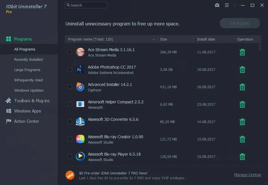 Uninstaller телескоп