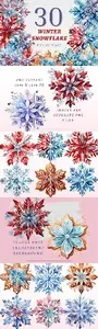 30 Winter Snowflakes PNG Bundle