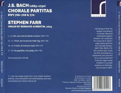 Stephen Farr - Johann Sebastian Bach: Chorale Partitas, BWV 766-768 & 770 (2019)