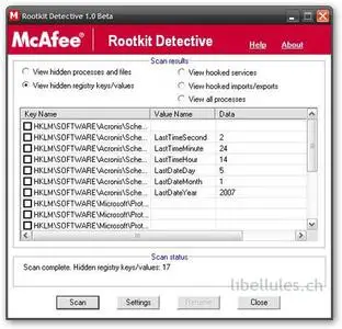 McAfee Avert Labs Rootkit Detective 1.1 Freeware