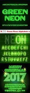Vectors - Green Neon Alphabets 2