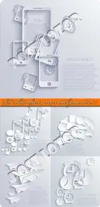 3D white objects vector background set 3