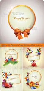 Happy New Year and Merry Christmas frame vector set 3