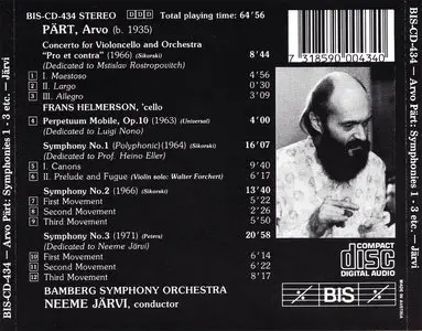 Bamberger Symphoniker, Neeme Jarvi - Arvo Part: Cello concerto 'Pro et contra', Perpetuum mobile, Symphonies Nos. 1-3 (1989)