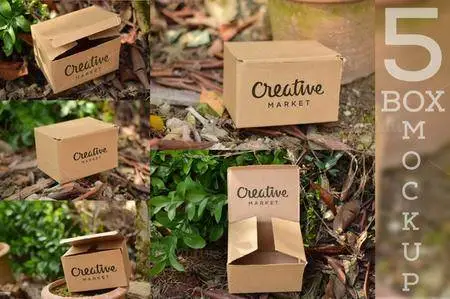CreativeMarket - 5 Cardboard Box PSD Mockups