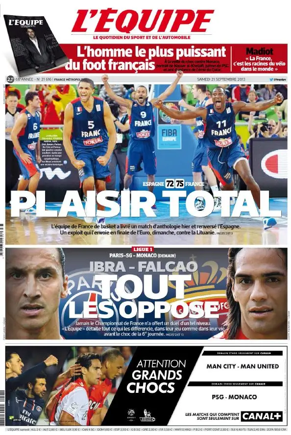 L'Equipe du Samedi 21 Septembre 2013