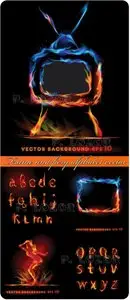 Frame and fiery alphabet vector