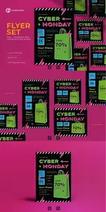 EE - Black Flat Design Cyber Monday Flyer Set QKQCKTL