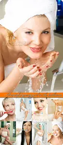 Beautiful girl in the bathroom photo