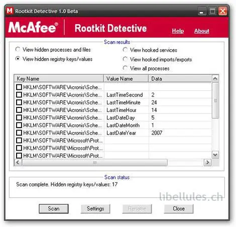 McAfee Avert Labs Rootkit Detective 1.1 Freeware