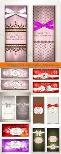 Holiday gift cards with red ribbons and bows vector set 5