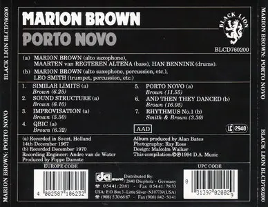 Marion Brown - Porto Novo (1967) {Black Lion BLCD760200 rel 1994}