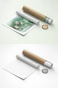 Rolled Canvas Poster with Paper Tube PSD Mockup Template