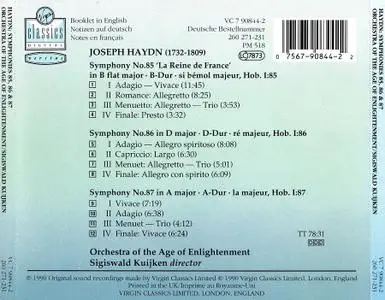 Sigiswald Kuijken, Orchestra of the Age of Enlightenment - Haydn: Symphonies Nos. 85 'La Reine', 86 & 87 (1990)