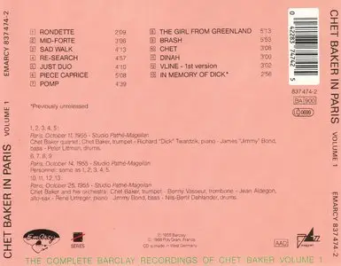 Chet Baker - The Complete Barclay Recordings Of Chet Baker, Chet In Paris, Vol. 1-4 (1955-56) {4CD Set, EmArcy Remaster 1988}