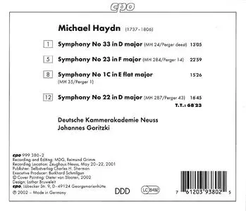 Johannes Goritzki, Deutsche Kammerakademie Neuss - Michael Haydn: Symphonies 22, 23, 33 & 1C (2002)