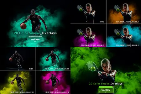 Color smoke transparent png photo overlays for Photoshop