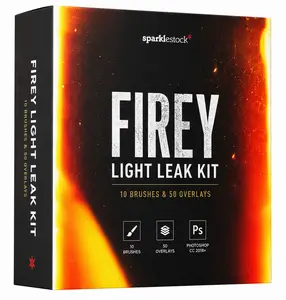Firey Light Leak Kit - 10 Brushes & 50 Overlays for Photoshop