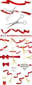 Vectors - Red Ribbons with Scissors