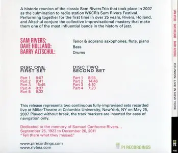 Sam Rivers, Dave Holland, Barry Altschul - Reunion: Live In New York (2012) [2CD] {Pi Recordings}