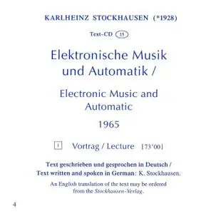 Karlheinz Stockhausen - Text-CD 15 - Elektronische Musik und Automatik 1965 (2007) {Stockhausen-Verlag}