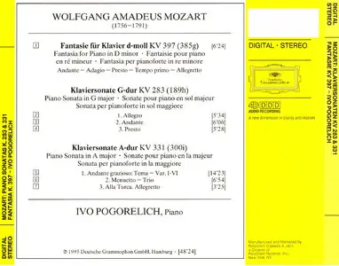Ivo Pogorelich - Mozart: Klaviersonaten KV 283 and 331; Fantasie KV 397