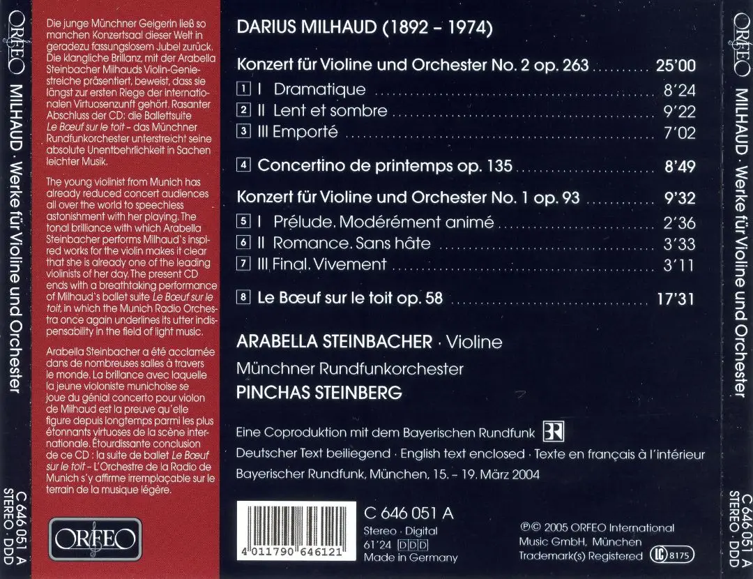 Arabella Steinbacher - Milhaud: Violin Concertos Nos. 1, 2, Concertino ...