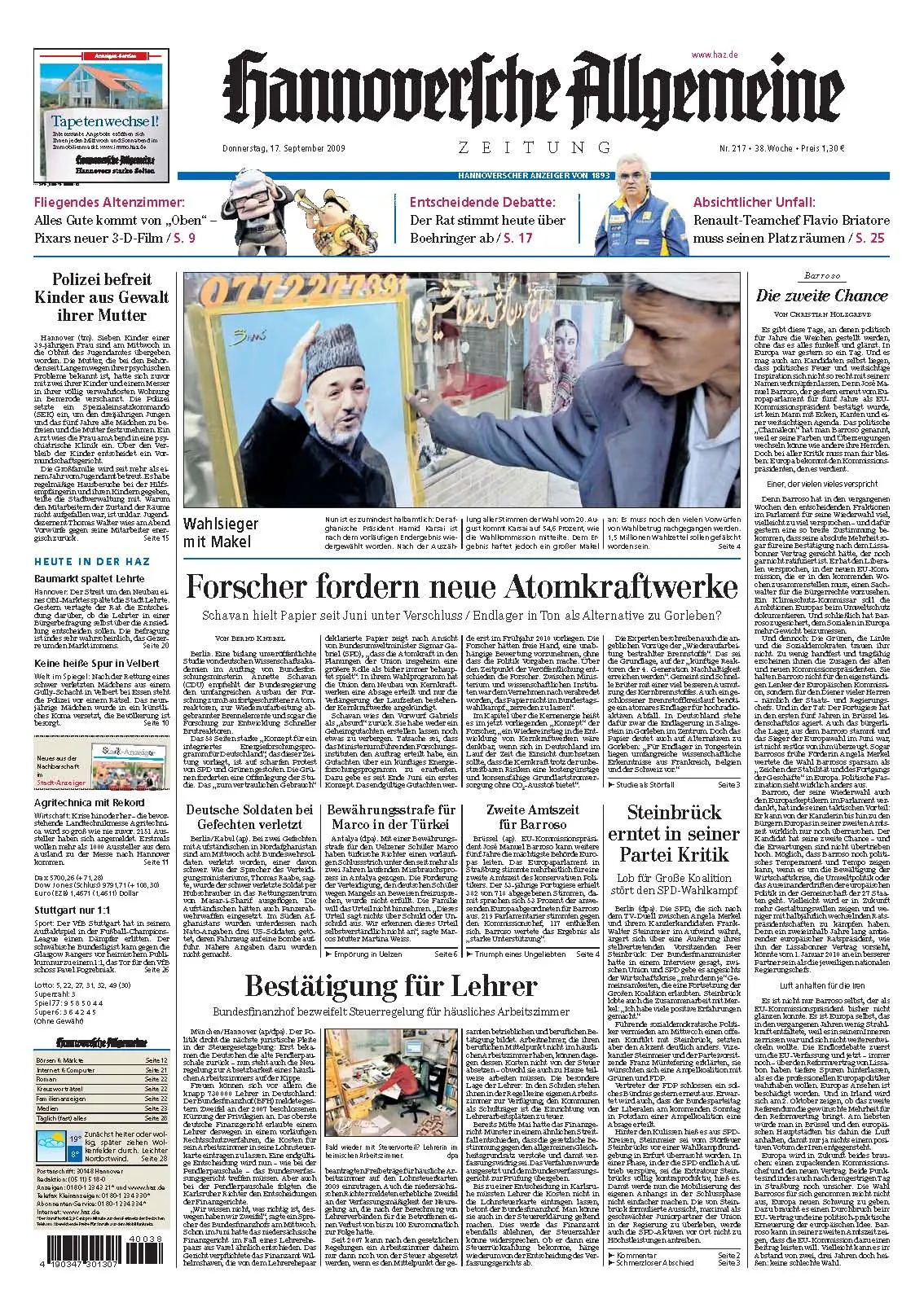 Hannoversche Allgemeine Zeitung vom 17. September 2009