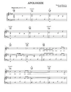 Apologize - Timbaland featuring OneRepublic (Piano-Vocal-Guitar)