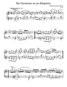 Six Variations on An Allegretto, K. 54 - Emanuel Schikaneder, Wolfgang Amadeus Mozart (Piano Solo)