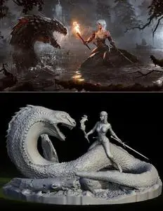 Ciri vs Huge Snake - The Witcher