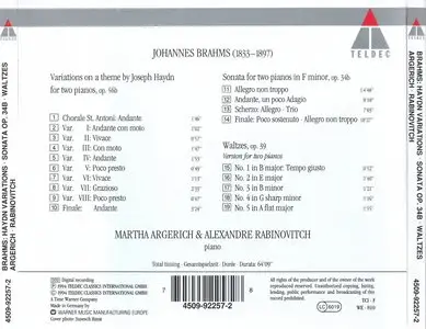 Brahms · Haydn Variations · Waltzes · Sonata in F minor
