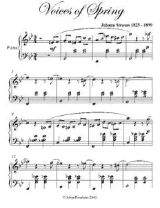 «Voices of Spring Easy Intermediate Piano Sheet Music» by Johann Strauss