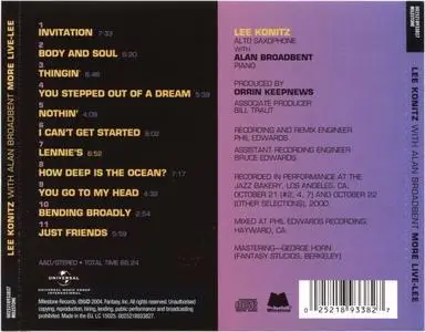 Lee Konitz with Alan Broadbent - More Live-Lee (2004) {Milestone}