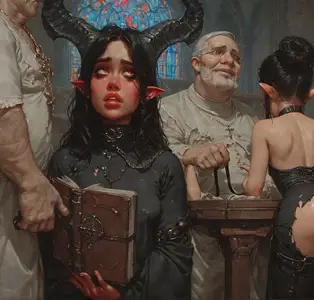 Demon girl is seducing Popes in the church (AI Generated)