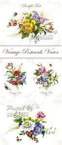 Vintage Flowers Postcards Vector