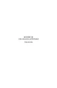 History of the Graeco-Latin Fable: Volume I. Introduction and from the Origins to the Hellenistic Age