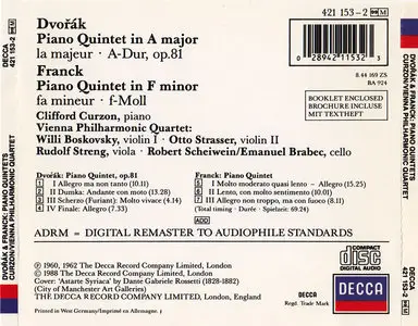 Clifford Curzon, Vienna Philharmonic String Quartet - Antonin Dvorak & Cesar Franck - Piano Quintets (1988)