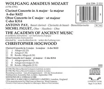 Antony Pay, Michel Piguet, Christopher Hogwood - Mozart: Clarinet Concerto, Oboe Concerto (1986)