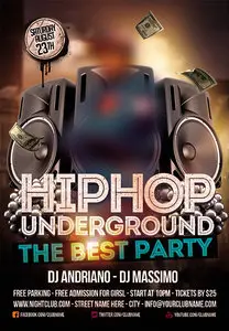 Template plus FB Cover - Hip Hop Underground Flyer PSD