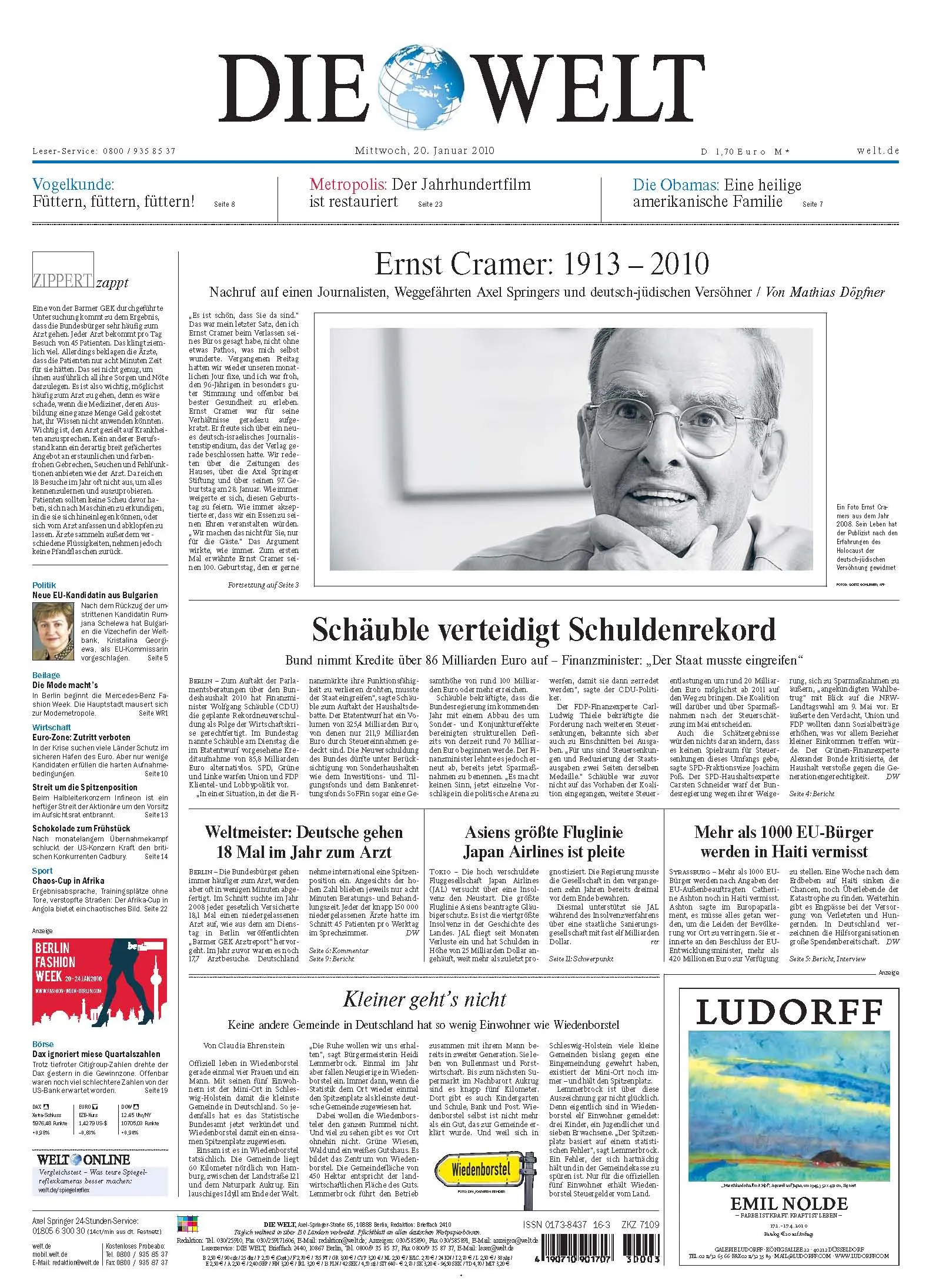 Die Welt vom 20. Januar 2010