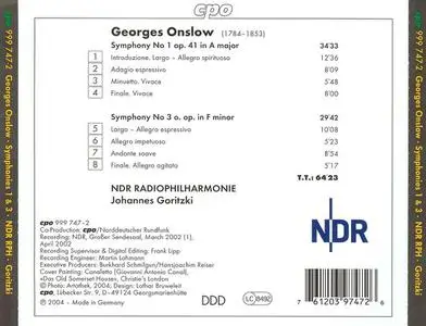 Johannes Goritzki, Radio-Philharmonie Hannover des NDR - George Onslow: Symphonies No.1 & 3 (2004)