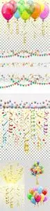 Birthday Background with Colorful Flags, Confetti and Balloons